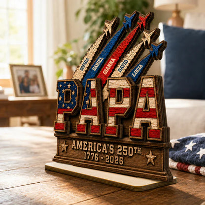 Wooden Plaque, Custom Patriotic Family Keepsake for Papa, Creative Gift with Warm Living Room Display
