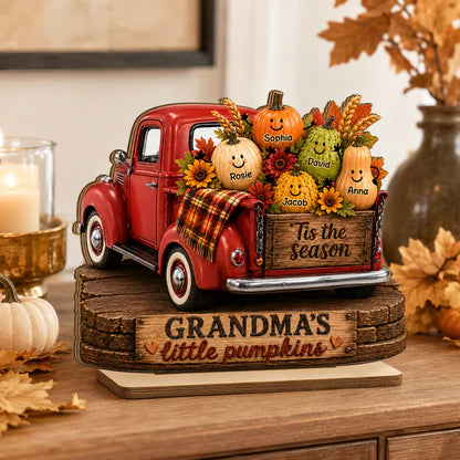 Personalized Wooden Plaque, Grandma's Little Pumpkins Red Truck Fall Decor, Unique Gift for Grandma