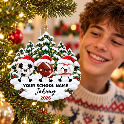 Personalized Acrylic Ornament, Cute Sports Balls in Santa Hats, Christmas Tree Decor, Unique Gift for Kids