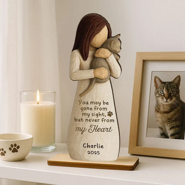 Personalized Until We Meet Again 2-Layer Wooden Plaque, Woman Holding Cat Memorial, Creative Sympathy Gift