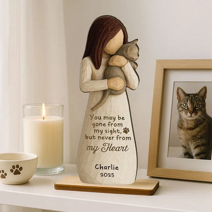 Personalized Until We Meet Again 2-Layer Wooden Plaque, Woman Holding Cat Memorial, Creative Sympathy Gift