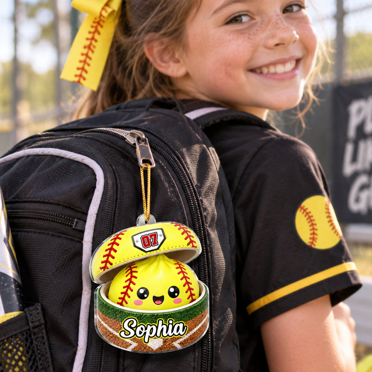 Personalized Softball Dumpling Acrylic Ornament, Cute Yellow Tree Decor, Unique Christmas Gift for Daughter, Son, Grandkids