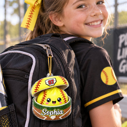 Personalized Softball Dumpling Acrylic Ornament, Cute Yellow Tree Decor, Unique Christmas Gift for Daughter, Son, Grandkids