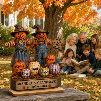 Grandpa & Grandma's Pumpkin Patch Personalized 2-Layer Wooden Plaque, Creative Gift for Fall Family Decor
