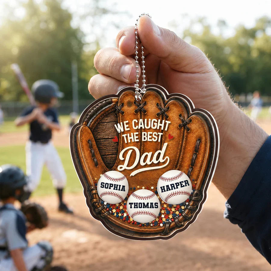 Personalized Acrylic Shaker Ornament With Baseball Glove For Car Mirror, Unique Gift For Baseball Dad