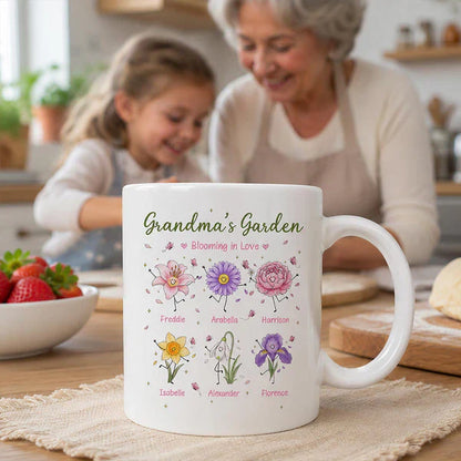 Personalized Ceramic Mug With Grandma's Garden Birth Flowers, Creative Gift for Grandma's Morning Coffee