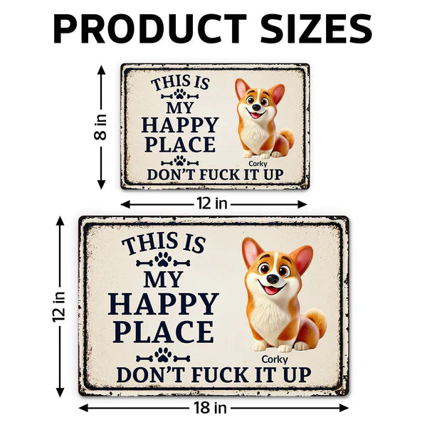 Personalized Rectangular Iron Sign With Cartoon Dog, Happy Place Decor, Unique Gift For Dog Lovers