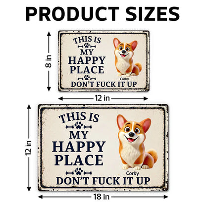 Personalized Rectangular Iron Sign With Cartoon Dog, Happy Place Decor, Unique Gift For Dog Lovers