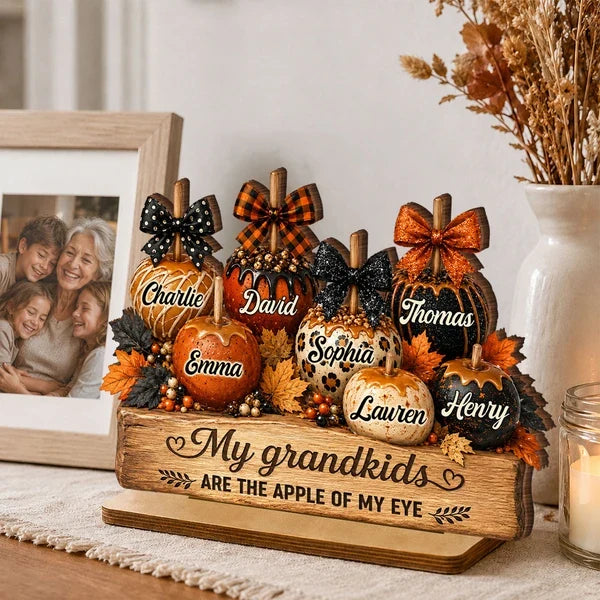 Personalized 2-Layer Wooden Plaque with Fall Grandkids Pumpkins, Unique Gift for Grandma