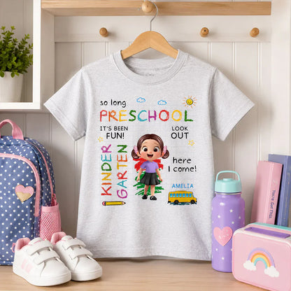 Personalized Youth Tee with Cartoon Kid & School Bus for Back to School, Unique Gift for Kids