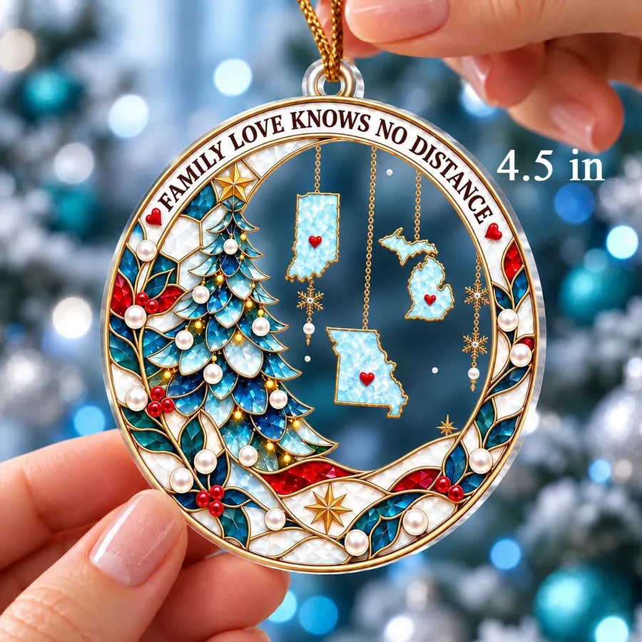 Personalized Acrylic Ornament, Stained Glass Style Christmas Tree, Unique Gift for Long-Distance Family