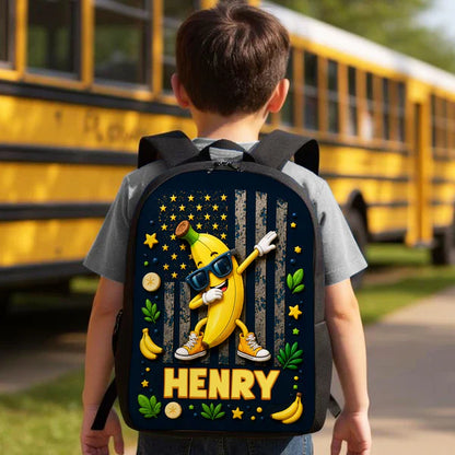 Personalized Kids School Backpack, Strawberry & Banana Cartoon Design, Unique Creative Gift for Kids