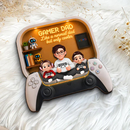 Personalized 2-Layer Wooden Plaque for Gamer Dad, Dad & Kids Holding Controllers Unique Gift