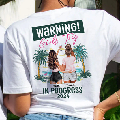 Warning Girls Trip Classic Tee, Tropical Palm Beach Design, Creative Gift for Friends