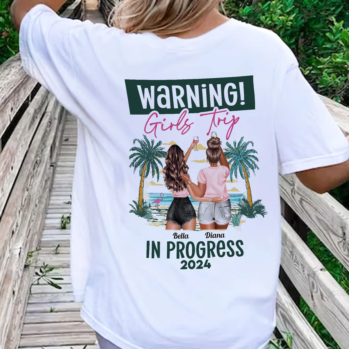 Warning Girls Trip Classic Tee, Tropical Palm Beach Design, Creative Gift for Friends