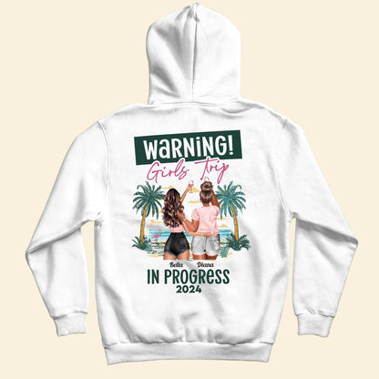 Warning Girls Trip Classic Tee, Tropical Palm Beach Design, Creative Gift for Friends