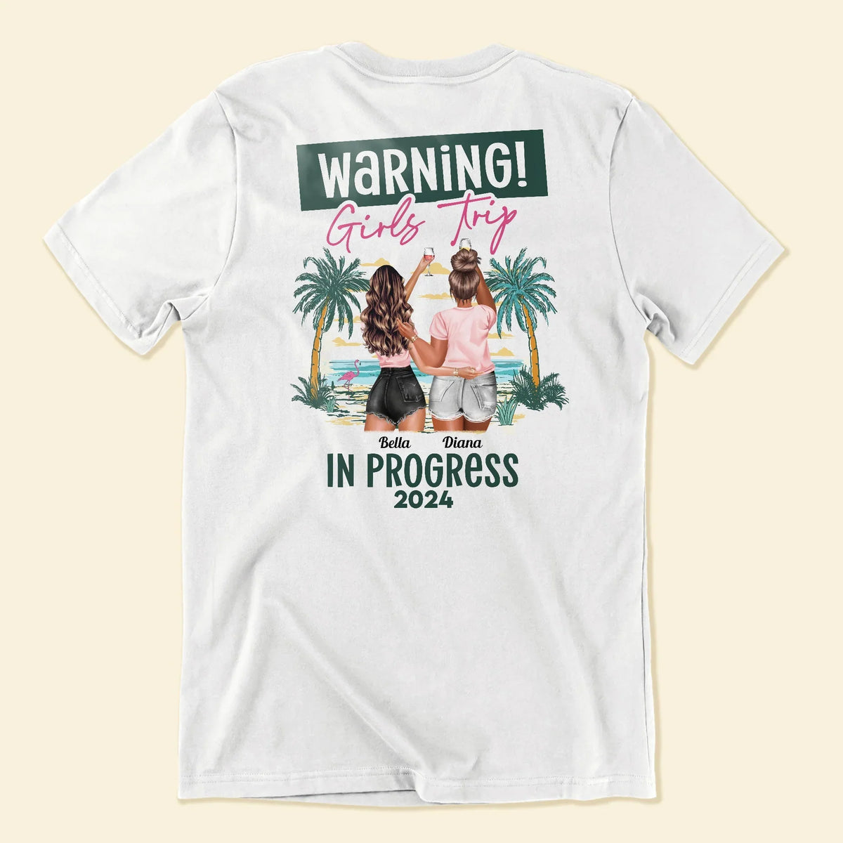 Warning Girls Trip Classic Tee, Tropical Palm Beach Design, Creative Gift for Friends