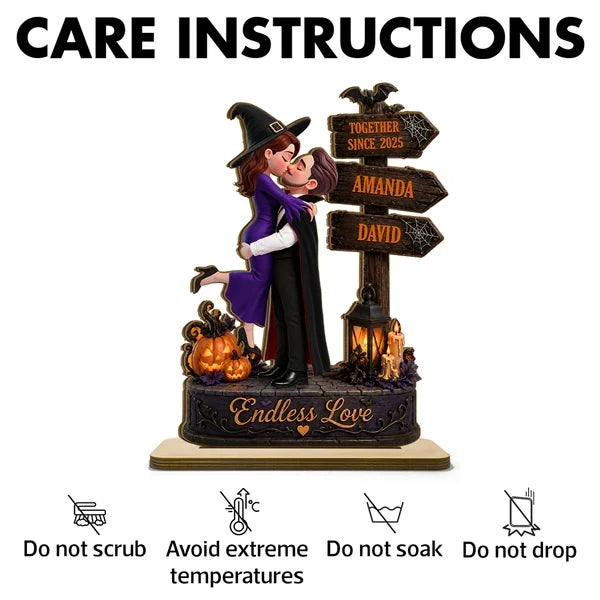 Personalized 2-Layer Wooden Plaque, Kissing Witch Couple Halloween Decor, Unique Gift for Couples