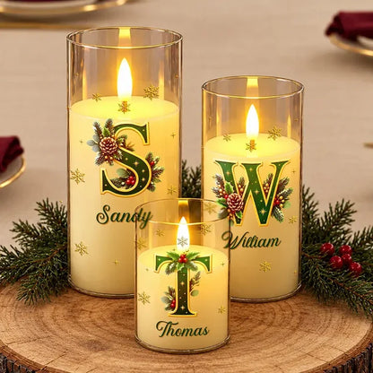 Personalized LED Candle Light, Warm Gold Holly Design, Unique Christmas Gift for Family