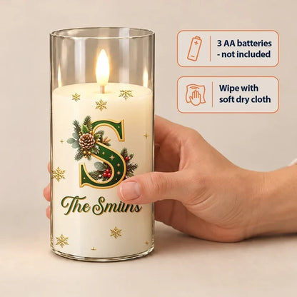 Personalized LED Candle Light, Warm Gold Holly Design, Unique Christmas Gift for Family