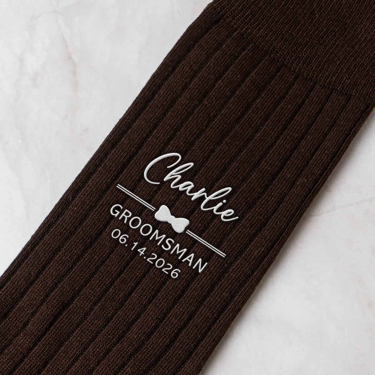 Personalized Embroidered Combed Cotton Socks, Unique Wedding Gift for Groomsmen with Bow Tie Detail
