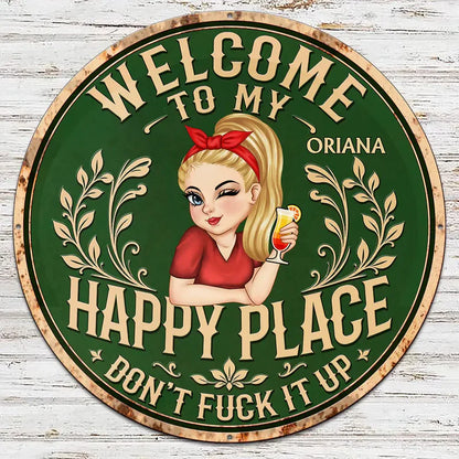 Personalized Shaped Metal Sign, Welcome to My Happy Place, Vintage Garden Decor, Unique Gift for Her