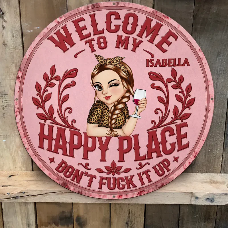 Personalized Shaped Metal Sign, Welcome to My Happy Place, Vintage Garden Decor, Unique Gift for Her
