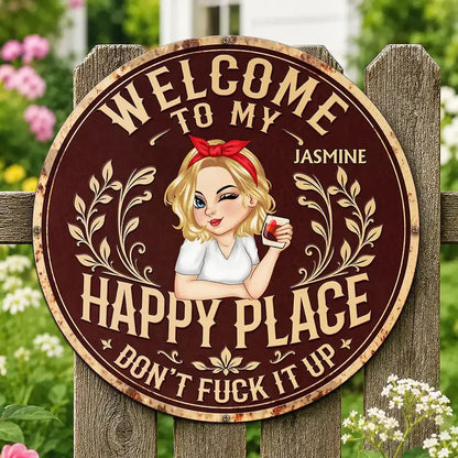 Personalized Shaped Metal Sign, Welcome to My Happy Place, Vintage Garden Decor, Unique Gift for Her