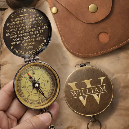Personalized Compass for Son, Handheld Journey Quote, Unique Creative Gift from Mom & Dad