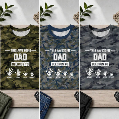 Personalized Printed Classic Tee, Camo Dad Hands & Paws, Unique Creative Gift For Dad