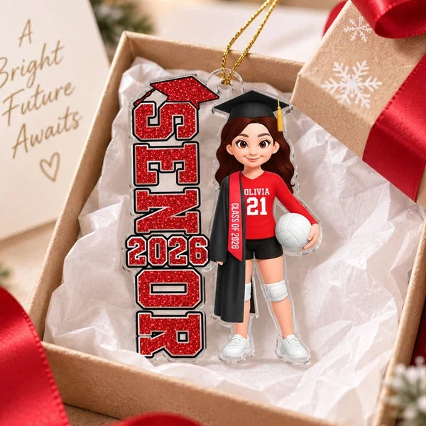 Personalized Acrylic Ornament, Colorful Senior Holding a Volleyball, Unique Graduation Gift for Daughter