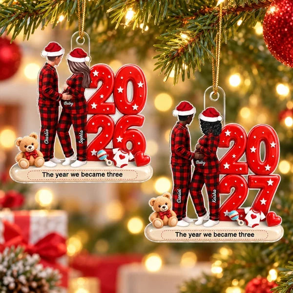Personalized Acrylic Ornament, Expecting Couple Holding Baby Bump, Creative New Family Keepsake Gift