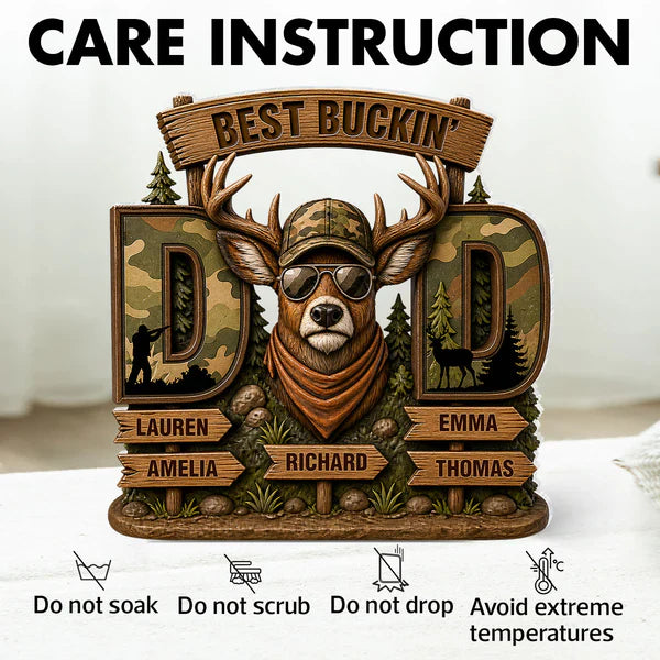 Personalized Shaped Acrylic Block Plaque with Camo Buck & Hunter Silhouette, Unique Gift for Dad