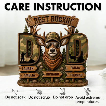Personalized Shaped Acrylic Block Plaque with Camo Buck & Hunter Silhouette, Unique Gift for Dad