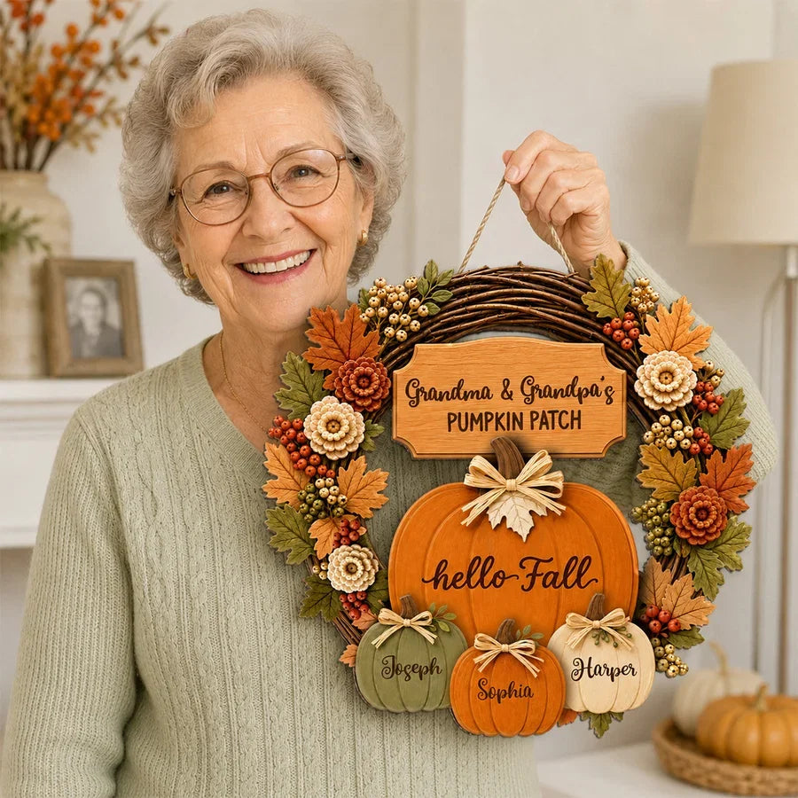Personalized Wooden Sign, Grandma & Grandpa's Pumpkin Patch Fall Door Decor, Unique Gift for Grandparents