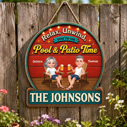Personalized Wooden Sign with Relax & Unwind Backyard Bar Design, Creative Gift for Couple