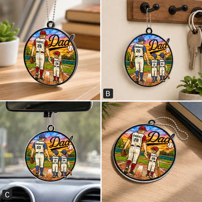 Personalized Acrylic Car Hanger, Baseball Dad & Kids Field Scene, Unique Gift for Dad with Daily Pride