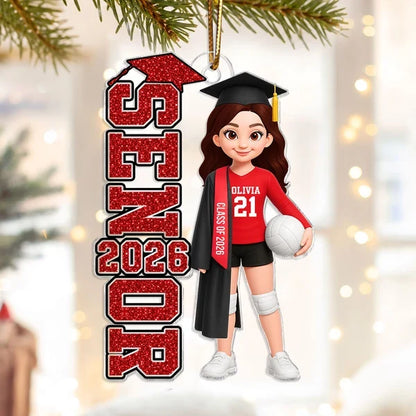Personalized Acrylic Ornament, Colorful Senior Holding a Volleyball, Unique Graduation Gift for Daughter