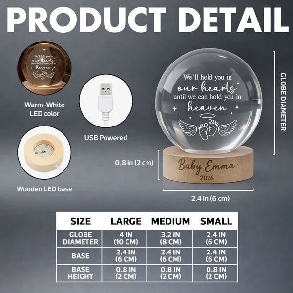 Personalized Globe Lamp with Angel Baby Footprints, Warm Memorial Decor, Unique Gift for Grieving Parents