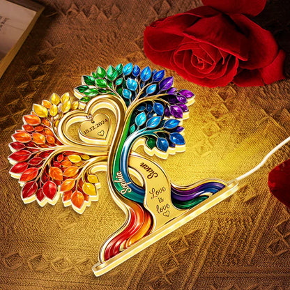 Personalized Acrylic Light Box, Rainbow Heart Tree, Unique Gift for LGBTQ Couple