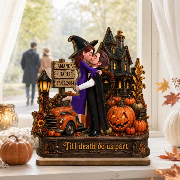 Personalized 2-Layer Wooden Plaque, Witch & Vampire Couple Haunted House Decor, Unique Gift for Couple