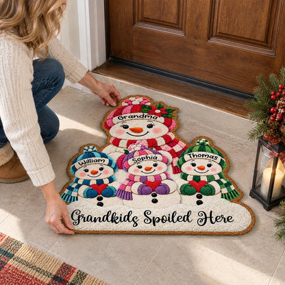 Personalized Shaped Doormat, Grandma and Grandkids Snowmen Christmas Decor, Unique Gift for Grandma