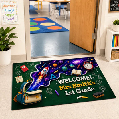 Personalized Standard Doormat, Space Adventure Classroom Welcome, Unique Teacher Gift for School Entry