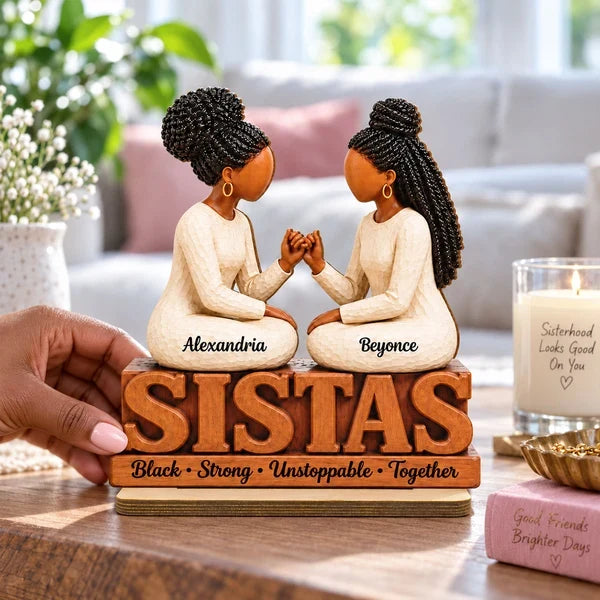 Personalized Wooden Plaque with Sister Figures Making a Pinky Promise, Unique Gift for Sisters and Friends