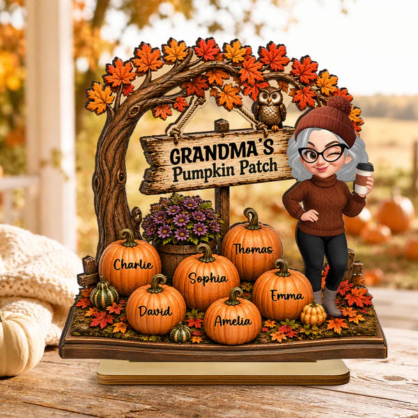 Personalized 2-Layer Wooden Plaque, Grandma's Pumpkin Patch Autumn Decor, Unique Gift For Grandma