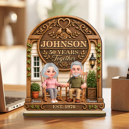 Personalized Wooden Plaque with Senior Couple Holding Hands, Rustic Porch Unique Creative Gift for Couples