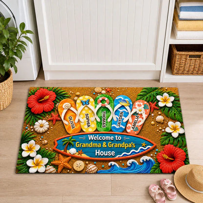 Personalized Standard Doormat, Hello Summer Flip-Flop Design for Grandma & Grandpa, Unique Gift