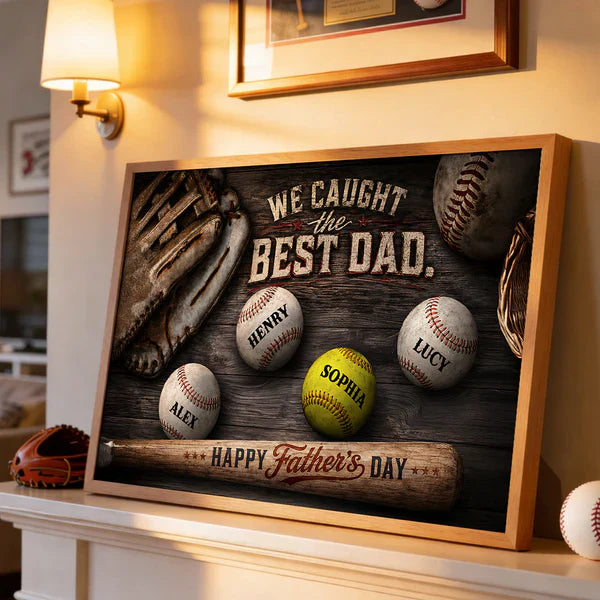 Personalized Baseball Dad Poster with Glove & Balls, Unique Father's Day Gift for Dad