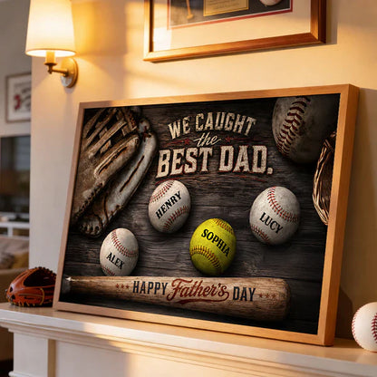 Personalized Baseball Dad Poster with Glove & Balls, Unique Father's Day Gift for Dad