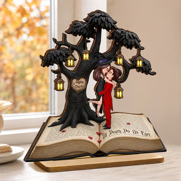Personalized 2-Layer Wooden Plaque With Till Death Do Us Part Couple Scene, Creative Gift For Partners